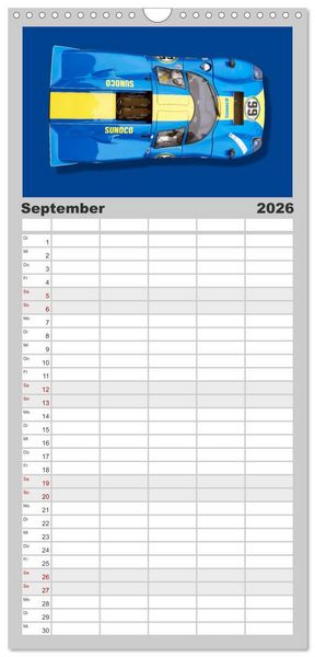 Produktbild: Familienplaner 2026 - Legenden des Rennsports Historic Sports Cars 1960-1975 mit 5 Spalten (Wandkalender, 21 x 45 cm) CALVENDO