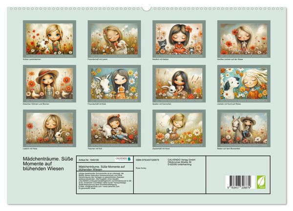 Produktbild: M&auml;dchentr&auml;ume. S&uuml;&szlig;e Momente auf bl&uuml;henden Wiesen (hochwertiger Premium Wandkalender 2026 DIN A2 quer), Kunstdruck in Hochglanz