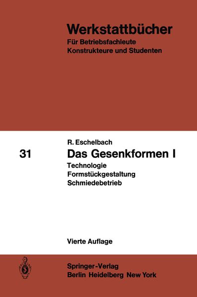 Das Gesenkformen I, Taschenbuch von R. Eschelbach, Springer Berlin, 9783540050353
