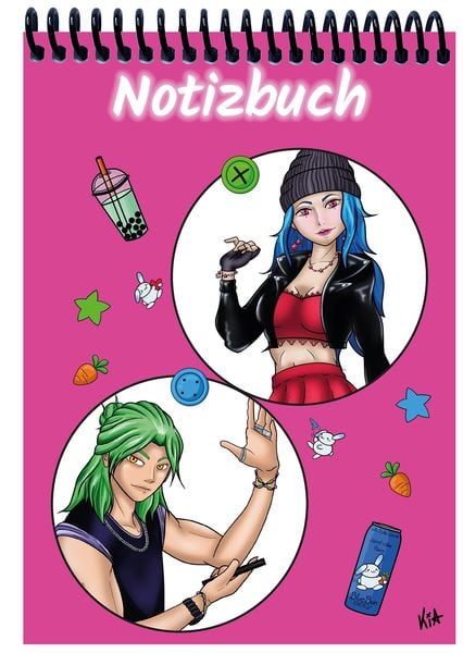 Produktbild: A 4 Notizblock Manga Quinn und Enora, pink, blanko