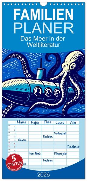 Produktbild: Familienplaner 2026 - Das Meer in der Weltliteratur mit 5 Spalten (Wandkalender, 21 x 45 cm) CALVENDO