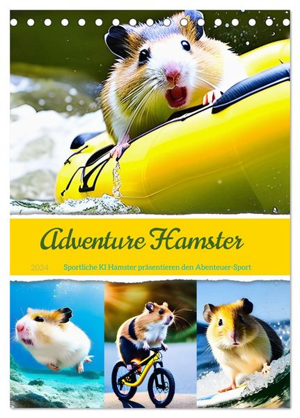 Adventure Hamster - Sportliche KI Hamster präsentieren den Abenteuer-Sport (Tischkalender 2024 DIN A5 hoch), CALVENDO Mo