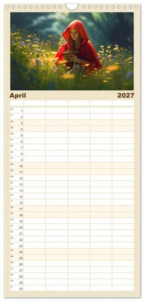 Produktbild: Familienplaner 2027 - Rotk&auml;ppchen und der Wolf mit 5 Spalten (Wandkalender, 21 x 45 cm) CALVENDO