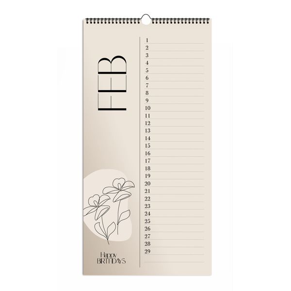 Produktbild: Immerw&auml;hrender Geburtstagskalender "Happy Birthdays" ohne Jahreszahl. Florale Lineart in Bohofarben.