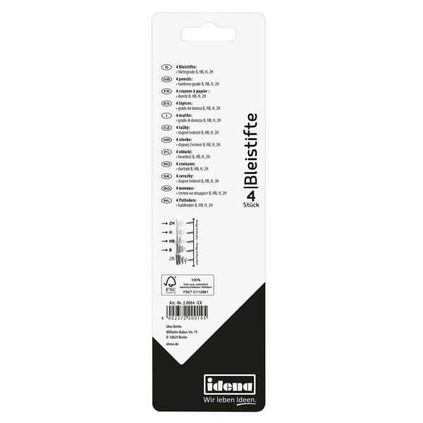 Produktbild: Idena Bleistifte H/HB/B/2H schwarz/rot/orange/gelb 4 St&uuml;ck Blister