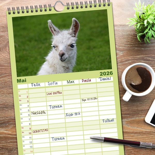 Produktbild: Familienplaner 2026 - Lama-Kalender mit 5 Spalten (Wandkalender, 21 x 45 cm) CALVENDO