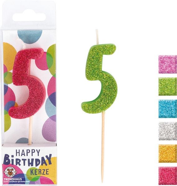 Produktbild: TRENDHAUS&reg; Zahlenkerzen Birthday Fun Glitter Mini, 5