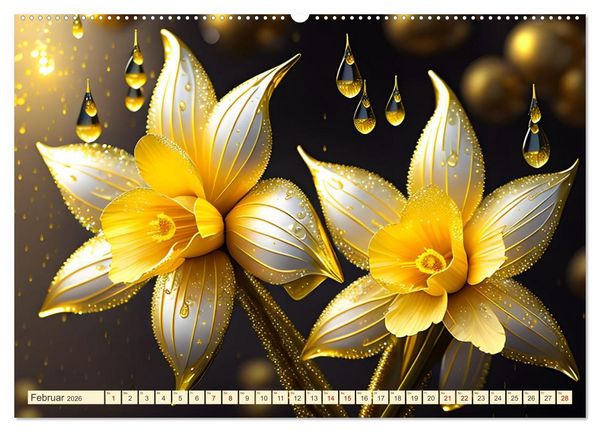 Produktbild: Lieblingsblumen mit goldenen Akzenten (hochwertiger Premium Wandkalender 2026 DIN A2 quer), Kunstdruck in Hochglanz