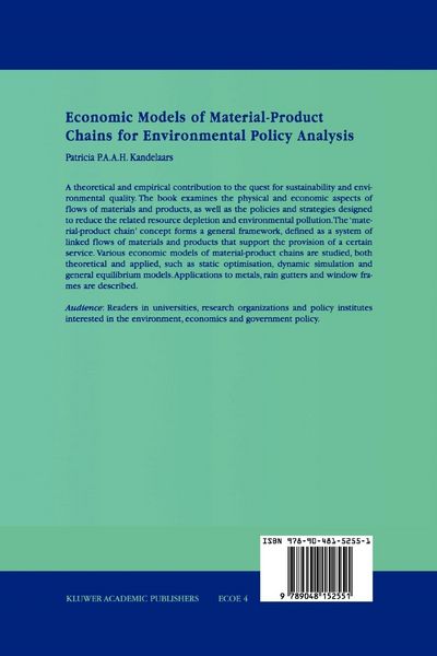 Produktbild: Economic Models of Material-Product Chains for Environmental Policy Analysis