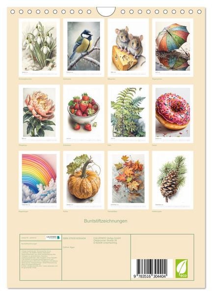 Produktbild: Buntstiftzeichnungen (Wandkalender 2026 DIN A4 hoch), CALVENDO Monatskalender