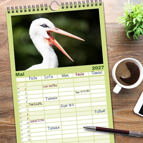 Produktbild: Familienplaner 2027 - Tierkalender 2027 mit 5 Spalten (Wandkalender, 21 x 45 cm) CALVENDO