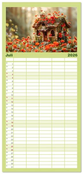 Produktbild: Familienplaner 2026 - Das kleine H&auml;uschen im Wald mit 5 Spalten (Wandkalender, 21 x 45 cm) CALVENDO