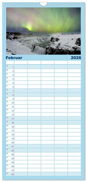 Produktbild: Familienplaner 2026 - Magie der Nordlichter Islands mit 5 Spalten (Wandkalender, 21 x 45 cm) CALVENDO