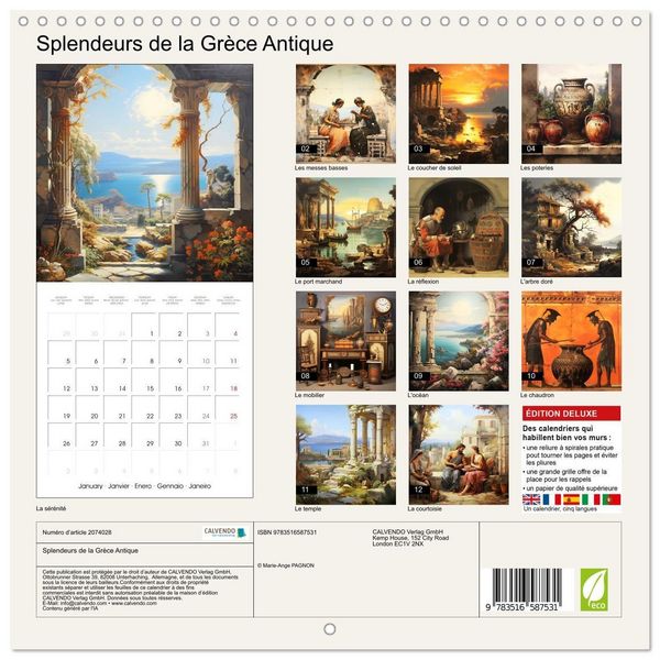 Produktbild: Splendeurs de la Gr&egrave;ce Antique (Calendrier mural carr&eacute; 2026 30x30 cm) Calendrier double avec une page pour vos prises de notes