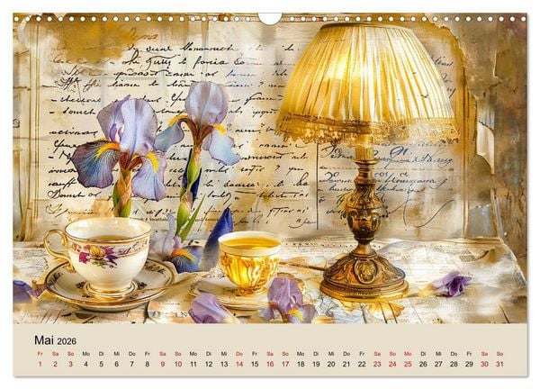 Produktbild: Shabby Chic Romantik - Vintage Tassen, Blumen und nostalgische Briefe (Wandkalender 2026 DIN A3 quer), CALVENDO Monatskalender