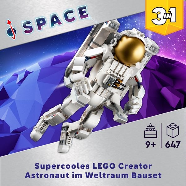 LEGO Creator 3in1 31152 Astronaut im Weltraum Spielzeug mit 3 Modellen