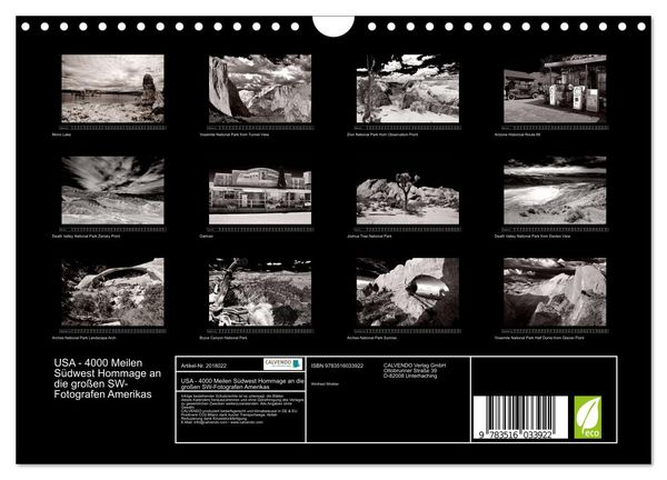 Produktbild: USA - 4000 Meilen S&uuml;dwest Hommage an die gro&szlig;en SW-Fotografen Amerikas (Wandkalender 2026 DIN A4 quer), CALVENDO Monatskalender