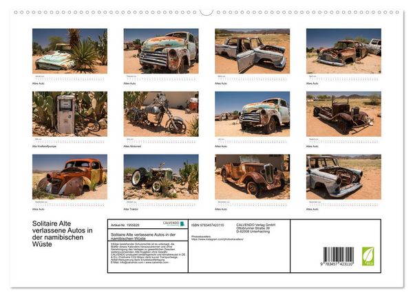 Produktbild: Solitaire Alte verlassene Autos in der namibischen W&uuml;ste (hochwertiger Premium Wandkalender 2026 DIN A2 quer), Kunstdruck in Hochglanz