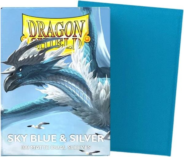 Pegasus ART15074 - Dragon Shield: Blue & Silver, 100 Matte Dual Sleeves
