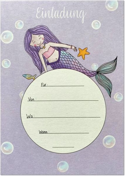 KEITCARDS Einladungskarte Meerjungfrau, Karte für Einladung, Geburtstag, 1 Stück