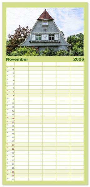 Produktbild: Familienplaner 2026 - Die Villenkolonie in Buchschlag mit 5 Spalten (Wandkalender, 21 x 45 cm) CALVENDO
