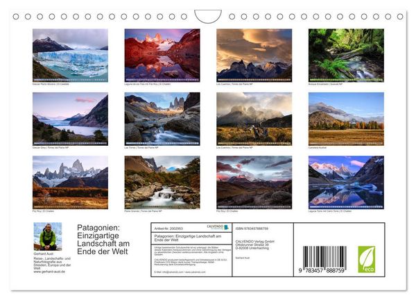 Produktbild: Patagonien: Einzigartige Landschaft am Ende der Welt (Wandkalender 2026 DIN A4 quer), CALVENDO Monatskalender