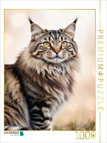 CALVENDO Puzzle Eine Maine Coon Katze blickt majestätisch in die Ferne und zeigt ihre eindrucksvolle Schönheit. | 1000 Teile Lege-Größe 64x48cm Foto-P