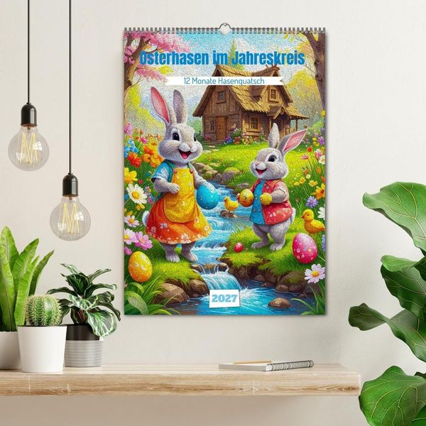 Produktbild: Osterhasen im Jahreskreis 12 Monate Hasenquatsch (Wandkalender 2027 DIN A2 hoch), CALVENDO Monatskalender