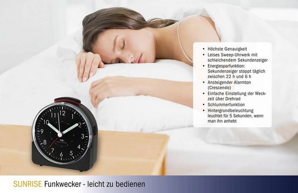 Produktbild: TFA Dostmann 60.1513.01 Funk Wecker Schwarz Fluoreszierend Zeiger