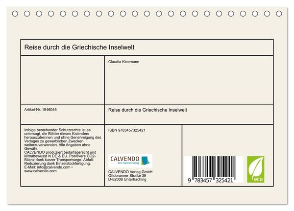 Produktbild: Reise durch die Griechische Inselwelt (Tischkalender 2026 DIN A5 quer), CALVENDO Monatskalender
