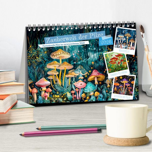 Produktbild: Zauberwelt der Pilze - Fantasievolle Pilze im verwunschenen Wald (Tischkalender 2026 DIN A5 quer), CALVENDO Monatskalender