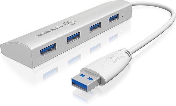 RAIDSONIC ICY Box 4-Port USB 3.0 Hub, Aluminium Gehäuse, silber