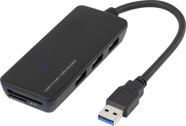 Renkforce RF-4027443 USB-Hub 3 Port USB-A, SD, microSD USB 3.0 5 GBit/s mit eingebautem SD-Kartenleser Schwarz