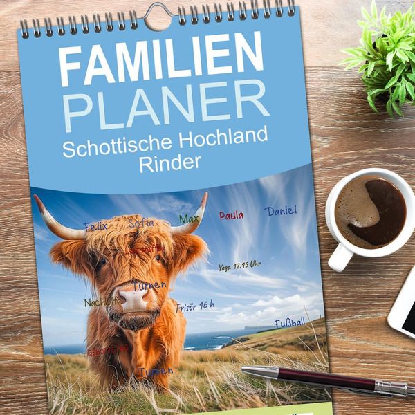 Produktbild: Familienplaner 2026 - Schottische Hochland Rinder mit 5 Spalten (Wandkalender, 21 x 45 cm) CALVENDO