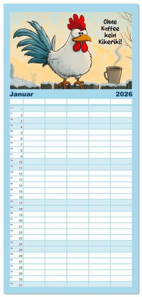 Produktbild: Familienplaner 2026 - Verr&uuml;cktes H&uuml;hnervolk mit 5 Spalten (Wandkalender, 21 x 45 cm) CALVENDO