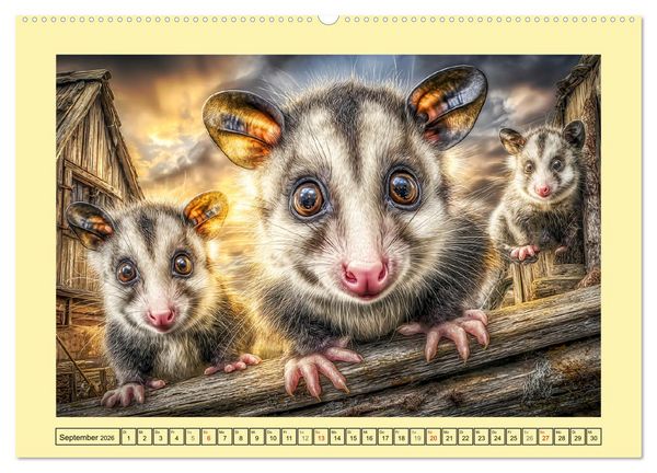 Produktbild: Sanfte Beutelratten. Opossums im stillen Rhythmus der Natur (hochwertiger Premium Wandkalender 2026 DIN A2 quer), Kunstdruck in Hochglanz