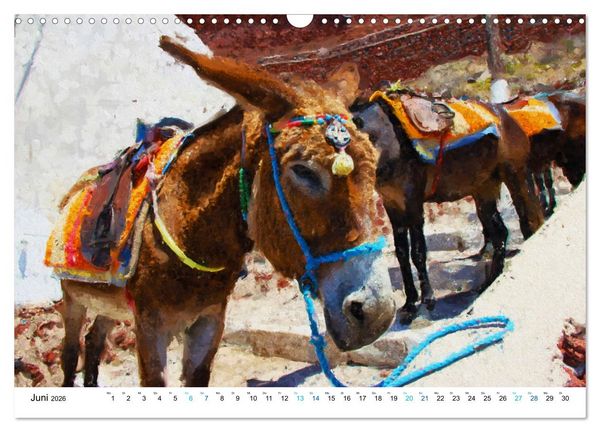 Produktbild: Urlaub auf Santorin - Gemalte Ansichten der Kykladeninsel (Wandkalender 2026 DIN A3 quer), CALVENDO Monatskalender