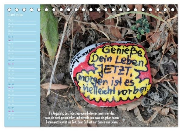 Produktbild: Achtsamkeitssteine - Inspirationen & Mutmacher-Spr&uuml;che f&uuml;r Dich (Tischkalender 2026 DIN A5 quer), CALVENDO Monatskalender