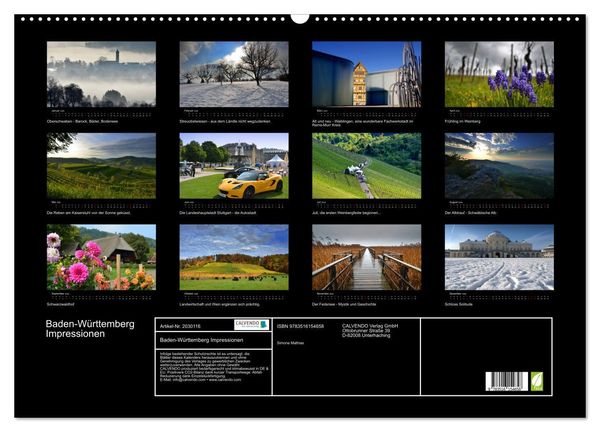 Produktbild: Baden-W&uuml;rttemberg Impressionen (Wandkalender 2026 DIN A2 quer), CALVENDO Monatskalender