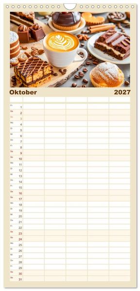 Produktbild: Familienplaner 2027 - Cappuccino, Latte und mehr - Der gro&szlig;e Kaffeekalender mit 5 Spalten (Wandkalender, 21 x 45 cm) CALVENDO