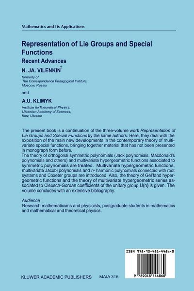 Produktbild: Representation of Lie Groups and Special Functions