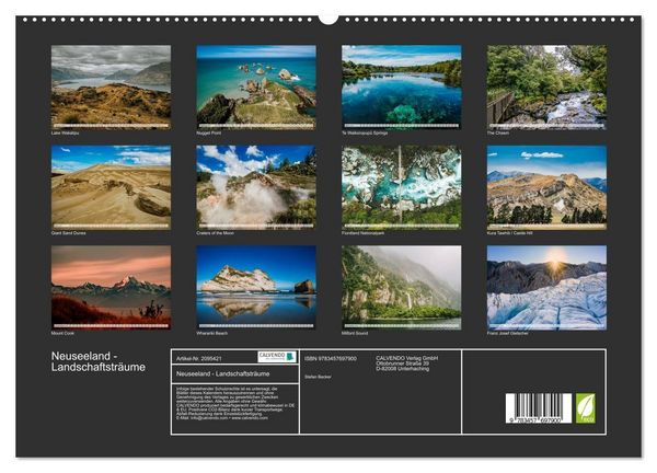 Produktbild: Neuseeland - Landschaftstr&auml;ume (hochwertiger Premium Wandkalender 2026 DIN A2 quer), Kunstdruck in Hochglanz
