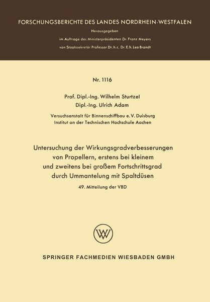 Produktbild: Untersuchung der Wirkungsgradverbesserungen von Propellern, erstens bei kleinem und zweitens bei gro&szlig;em Fortschrittsgrad durch Ummantelung mit Spaltd&uuml;