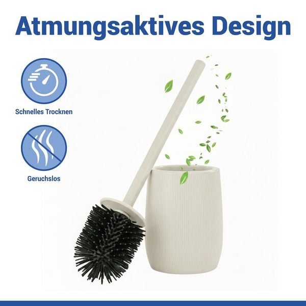 Produktbild: WC-Garnitur Mod. Fablo Creme, aus hochwertiger Keramik, mit Silikon-B&uuml;rstenkopf