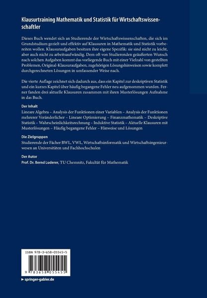 Produktbild: Klausurtraining Mathematik und Statistik f&uuml;r Wirtschaftswissenschaftler