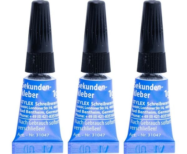 Produktbild: Stylex Sekundenkleber, 3 Tuben &agrave; 1g