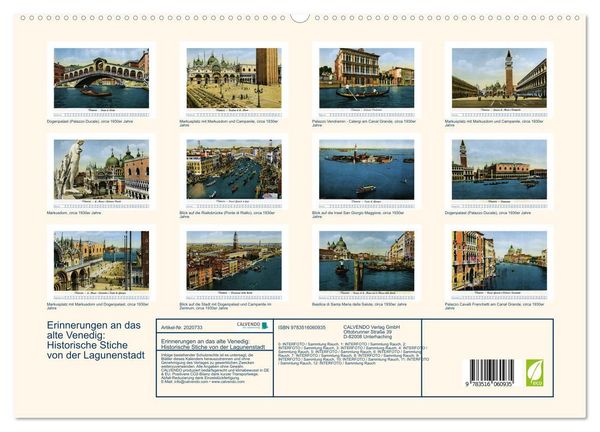 Produktbild: Erinnerungen an das alte Venedig: Historische Stiche von der Lagunenstadt (hochwertiger Premium Wandkalender 2026 DIN A2 quer), Kunstdruck in Hochglanz