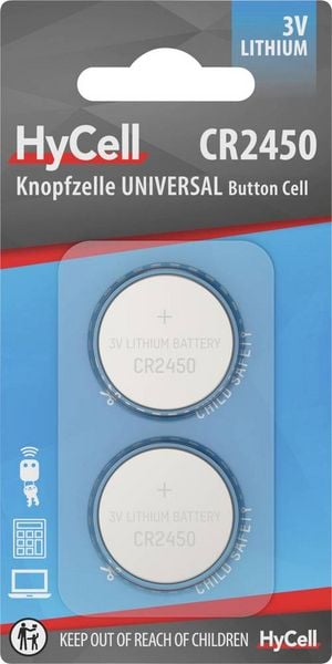 Produktbild: HyCell Knopfzelle CR2450 3V 1 St. Lithium 2er Blister Lithium Knopfzellen CR2450