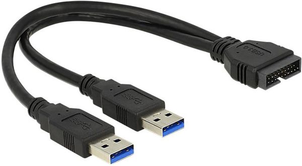 Delock USB 3.2 Gen 1 (USB 3.0) Adapter [2x USB 3.2 Gen 1 Stecker A (USB 3.0) - 1x USB 3.2 Gen 1 Stecker intern 19pol. (U