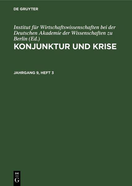 Produktbild: Konjunktur und Krise. Jahrgang 9, Heft 3